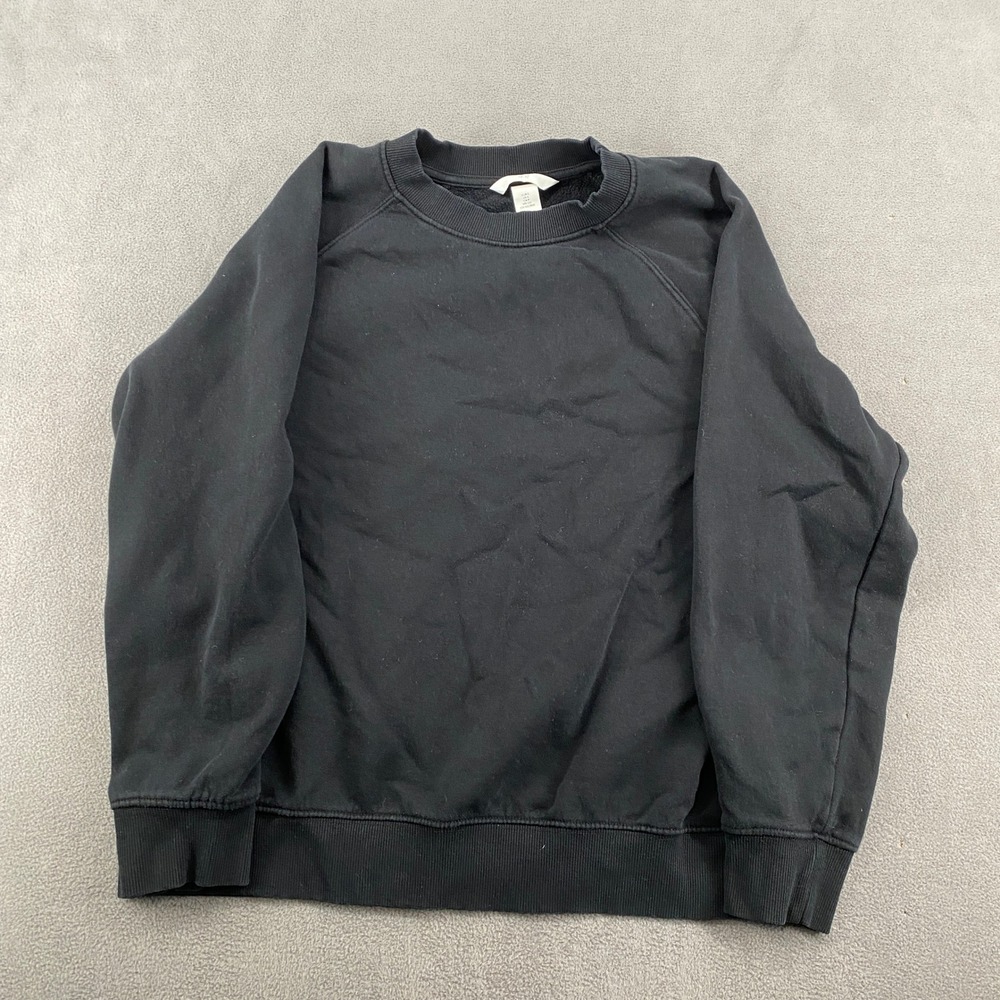 HM Mens Crewneck Sweatshirt Black Fleece Lined Pullover Long Sleeve Basic Size S